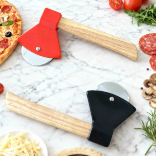 陀螺不锈钢斧头切披萨刀橡木柄pizza切刀 介饼器烘小工具单轮切饼