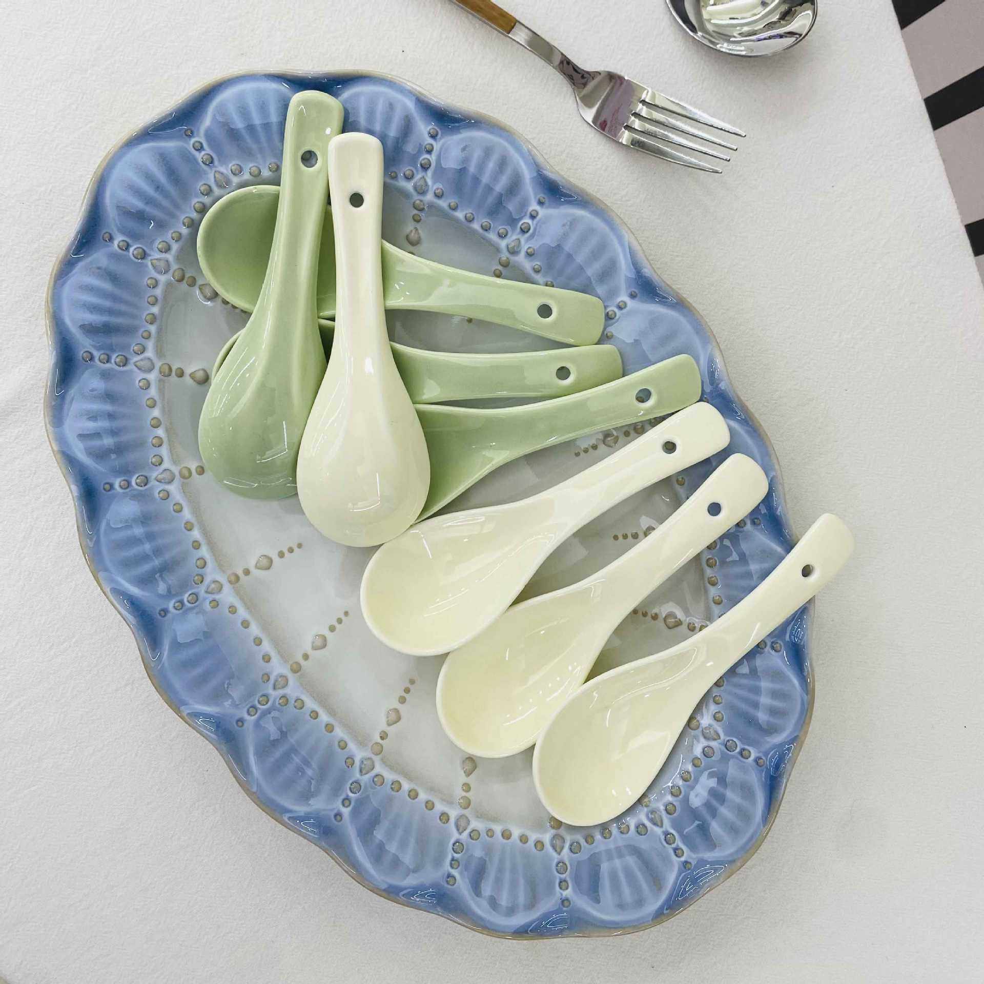 潮州瓷都陶瓷勺家用小勺子个人专用汤匙调羹大汤勺子高档精致餐具