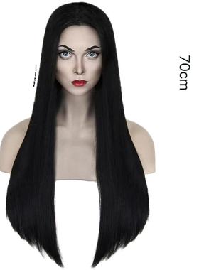 亚当斯一家假发Addams 黑色中分长直发万圣节 cos假发 动漫假发