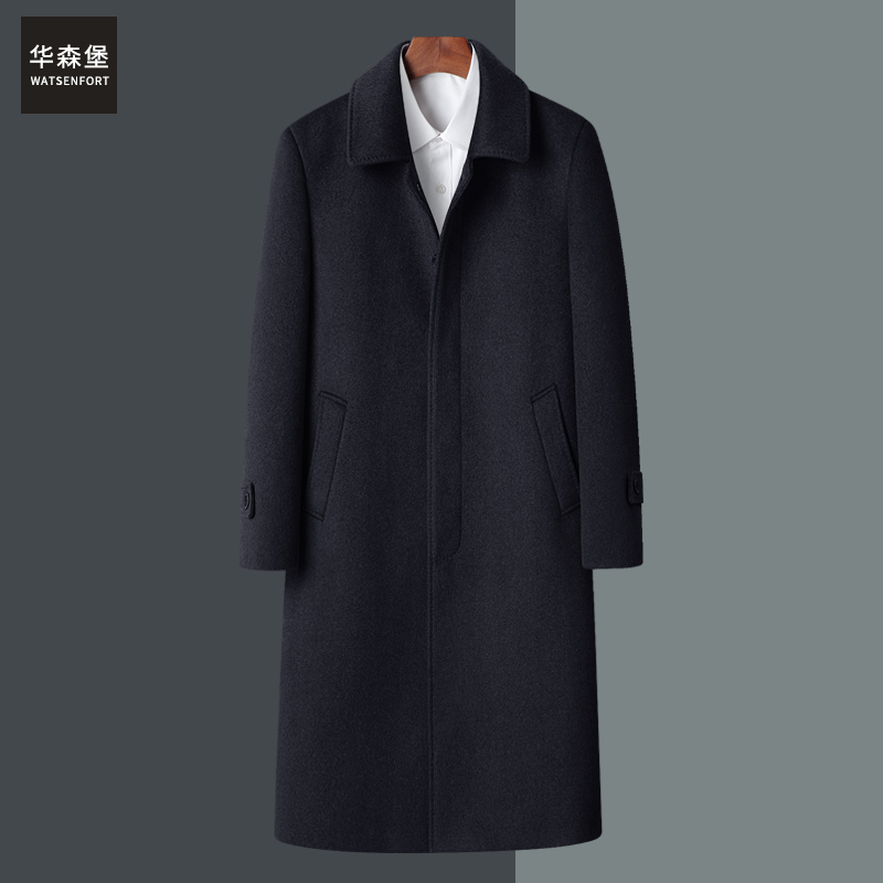 中老年人爸爸呢子过膝长毛风衣