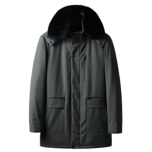 狐狸毛领鹅绒服男士中长款羽绒服商务中老年加厚保暖父亲爸爸外套