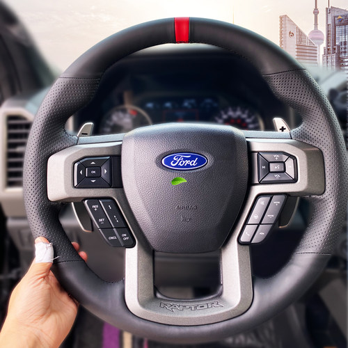 福特猛禽专用手缝真皮方向盘F-150LTD全包定制碳纤维专用方向盘套