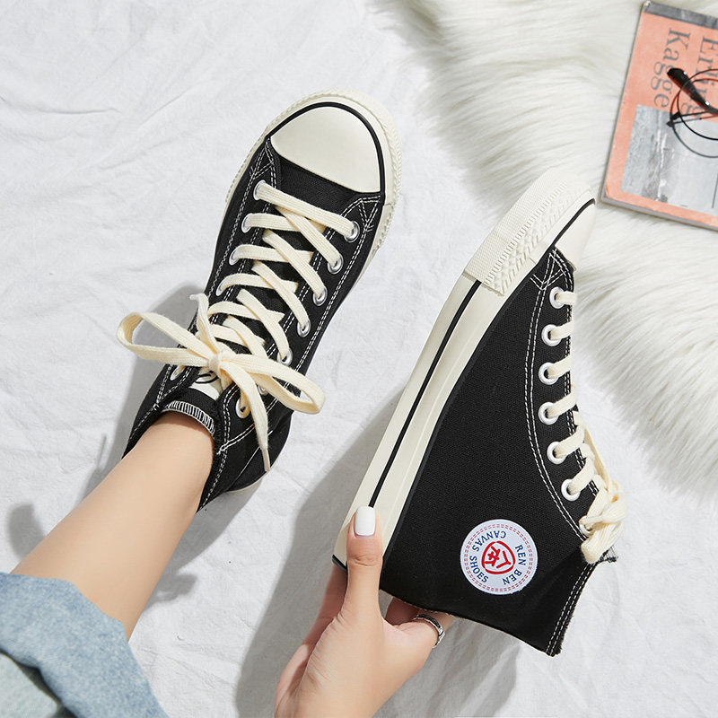 人本高帮圆头休闲百搭帆布鞋