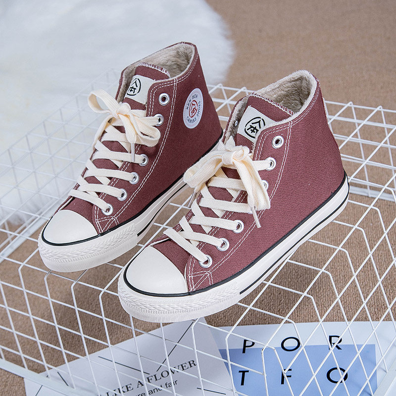 人本加绒高帮帆布鞋大码冬季保暖