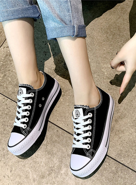 人本大码女鞋41 42帆布鞋黑色百搭学生球鞋43-40ins休闲平底板鞋