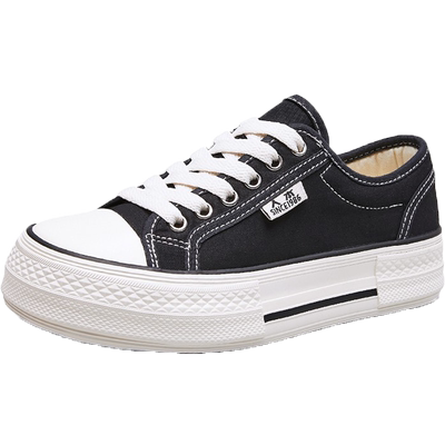 人本低帮芒果头厚底宽大头帆布鞋