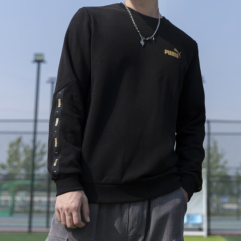 PUMA卫衣男24秋冬季加绒保暖圆领宽松大码休闲上衣青年学生套头衫