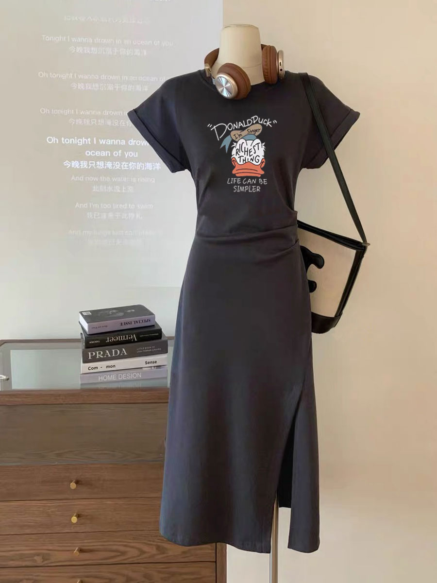 短袖t恤长裙字母夏季卡通