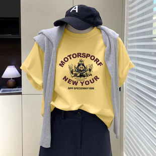 韩版 新款 字母卡通图案洋气百搭休闲圆领上衣 T恤女2026年夏季 短袖