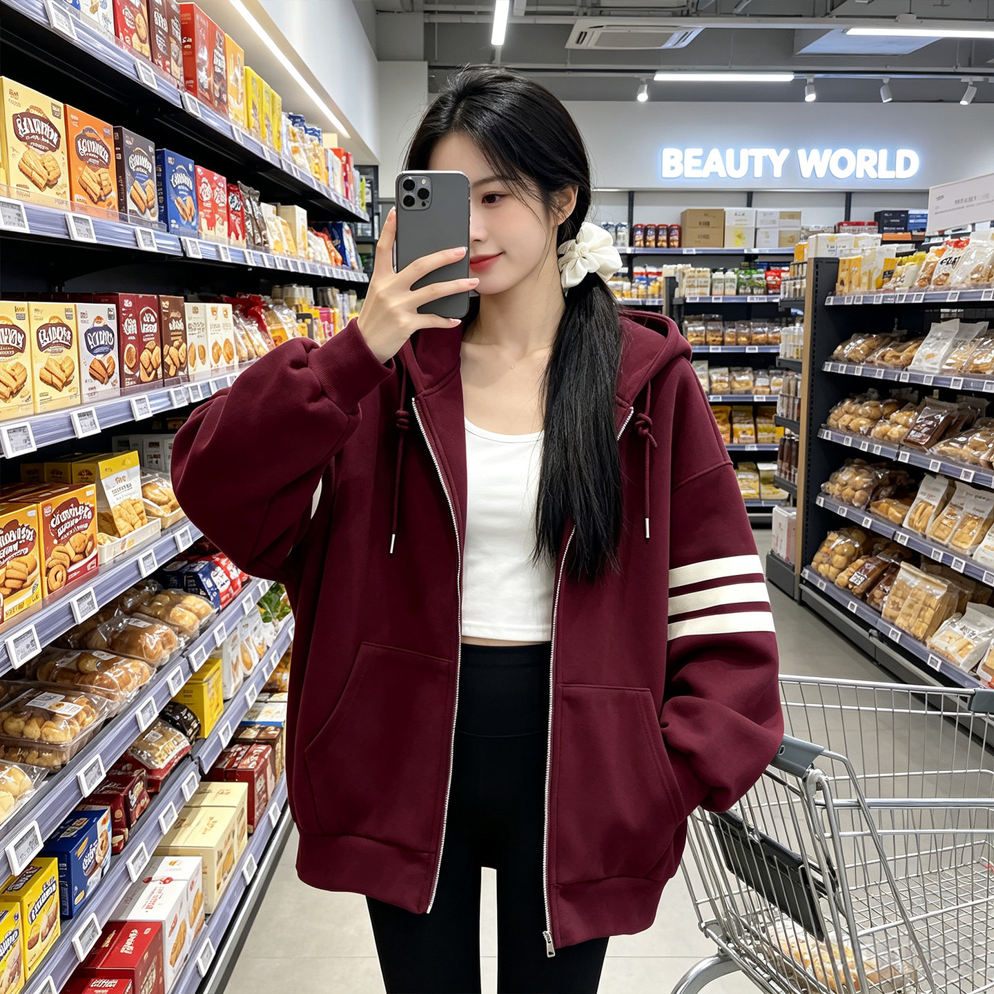 连帽拉链开衫外套卫衣女2026年秋冬上新韩版宽松显瘦时尚中长款潮