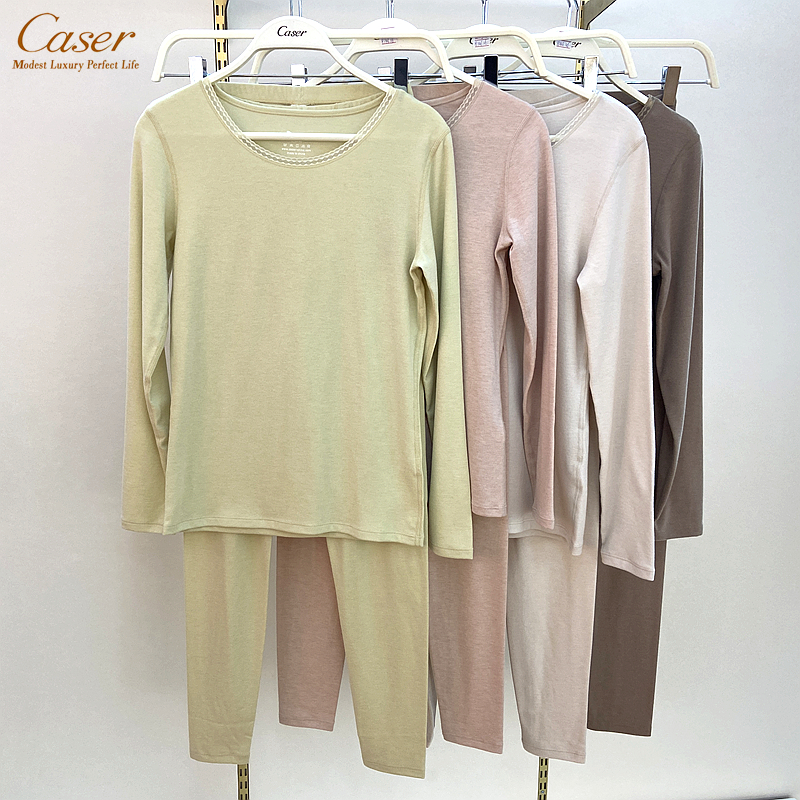caser凯撒内衣女士蕾丝圆领舒贝丝羊毛秋衣秋裤保暖套装BL60-F102