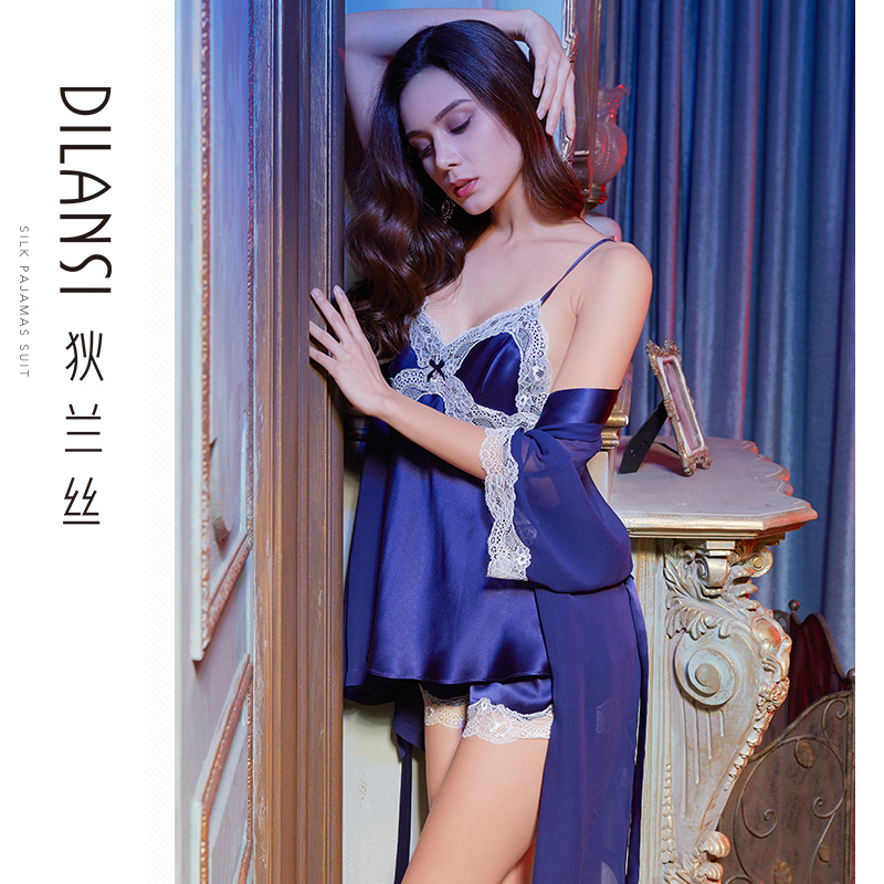 清仓真丝春秋性感套装三件睡裙