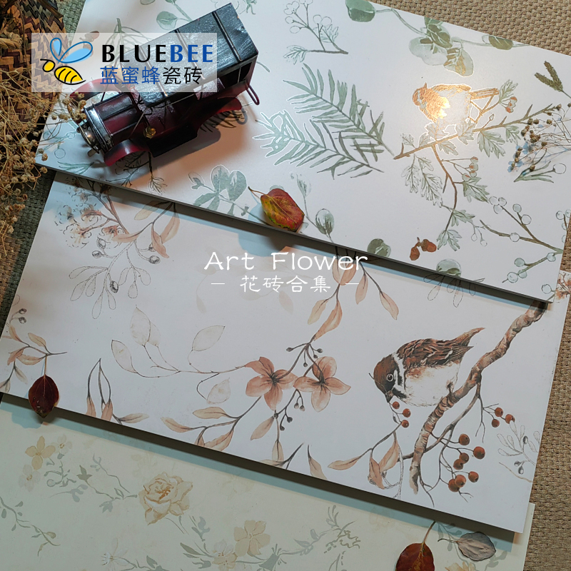 法式花砖蓝蜜蜂全瓷柔光