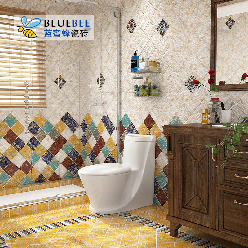 蓝蜜蜂瓷砖美式复古油漆砖厨房卫生间法式墙砖150玄关摩洛哥地砖