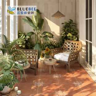 蓝蜜蜂南洋复古风卫生间瓷砖庭院花园咖啡厅地砖佛山中古花砖300