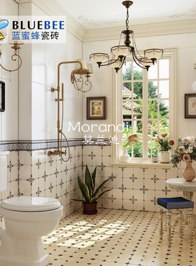 法式复古卫生间瓷砖300X600轻奢花砖地砖奶油风柔光厨房绿色墙砖