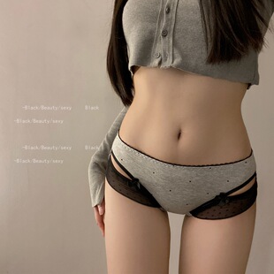 韩系女生内裤抑菌秋冬中低腰蕾丝边性感镂空女士三角裤头