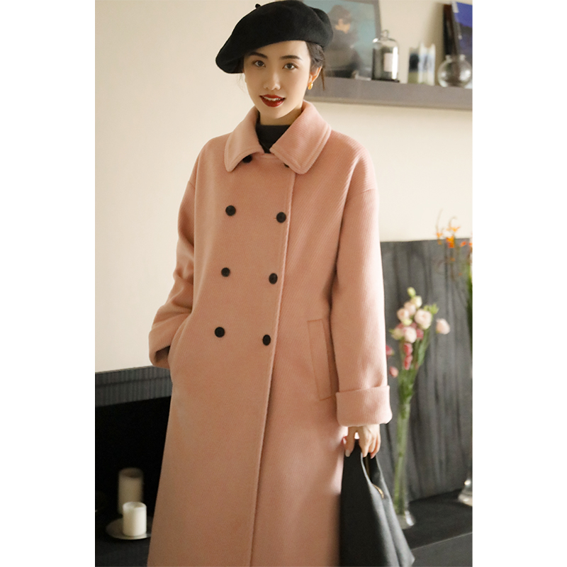 apa studio法式复古毛呢外套小个子简约polo翻领高级感中长款大衣