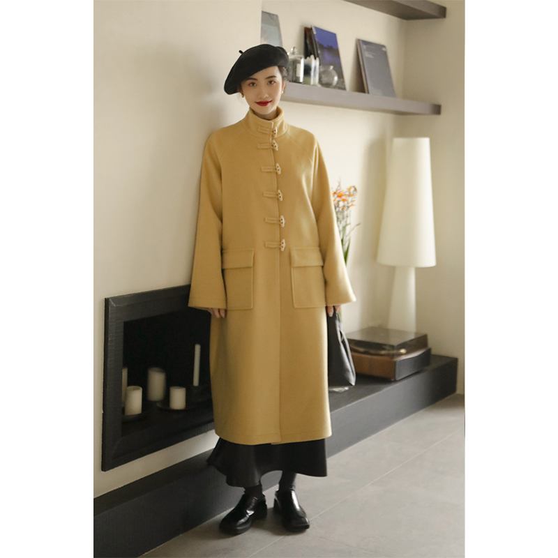 apa studio牛角扣毛呢大衣女秋冬新款加厚中长款小个子呢子外套女
