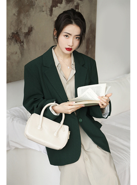 apa studio休闲西装女外套新款设计感小众高级感墨绿西装中长款