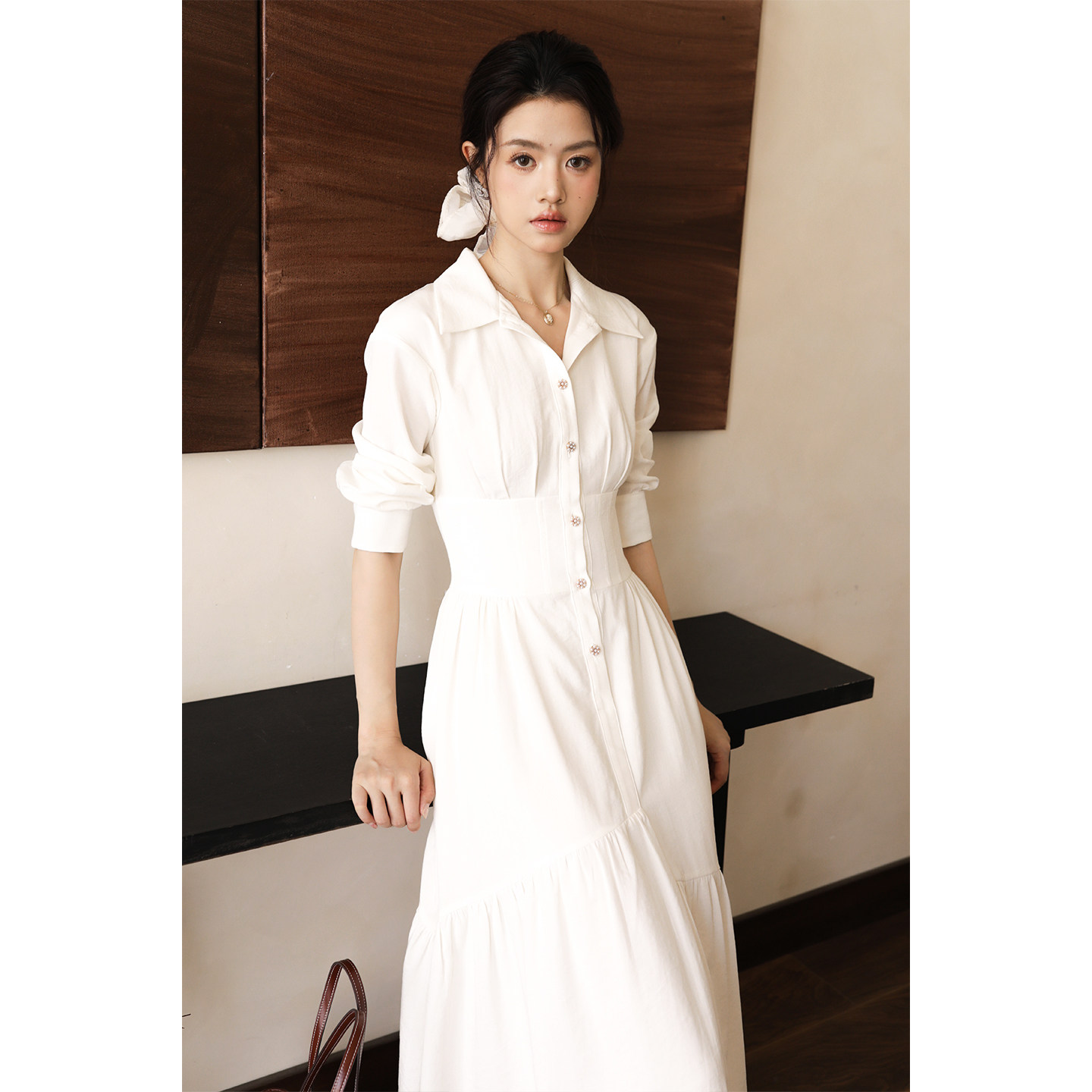 apa studio/夏日梦核/单排扣白月光衬衫裙女显瘦温柔风仙气初恋裙图片