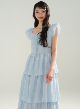 apa studio【女孩系列】法式夏季小飞袖连衣裙甜美收腰a字蛋糕裙