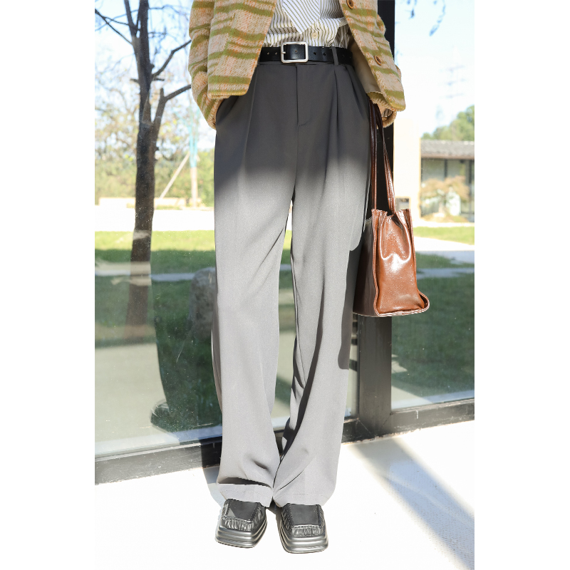 apa studio经典灰宽松直筒休闲裤女新款秋冬高腰百搭垂感长裤子