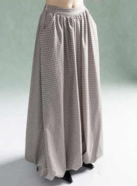 apa studio/甜心玩家/复古纯棉格子花苞半身裙松紧长款蓬蓬灯笼裙