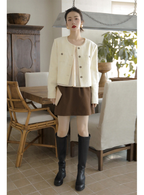 apa studio独家设计城市计划纯色慵懒风圆领小香风单排扣修身外套