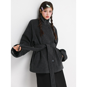 毛呢短款 apa studio黑色立领呢子大衣女2025新款 外套小个子赫本风