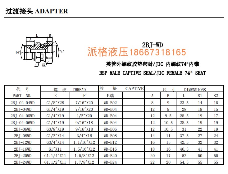 厂家直销液压卡套式接头2BJ-WD接头
