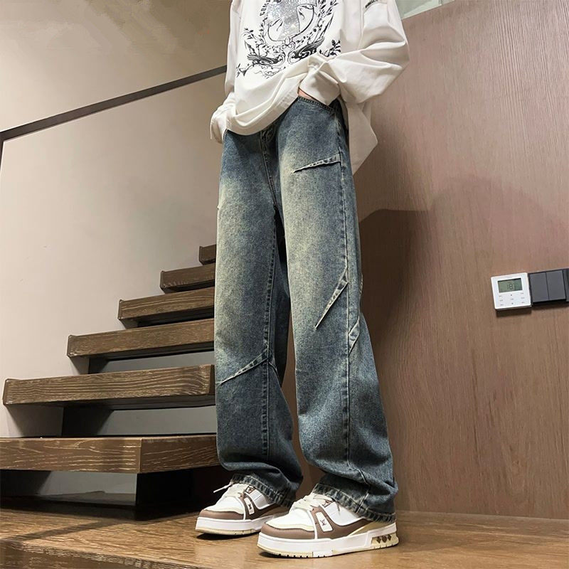 春秋季复古直筒牛仔裤男港风潮牌宽松阔腿裤美式高街学生水洗裤子,男装,牛仔裤,淘宝优惠券,粉丝福利购,淘宝优惠卷