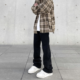 美式高街vibe风白色休闲牛仔裤男春秋季潮牌宽松直筒微喇堆积裤子