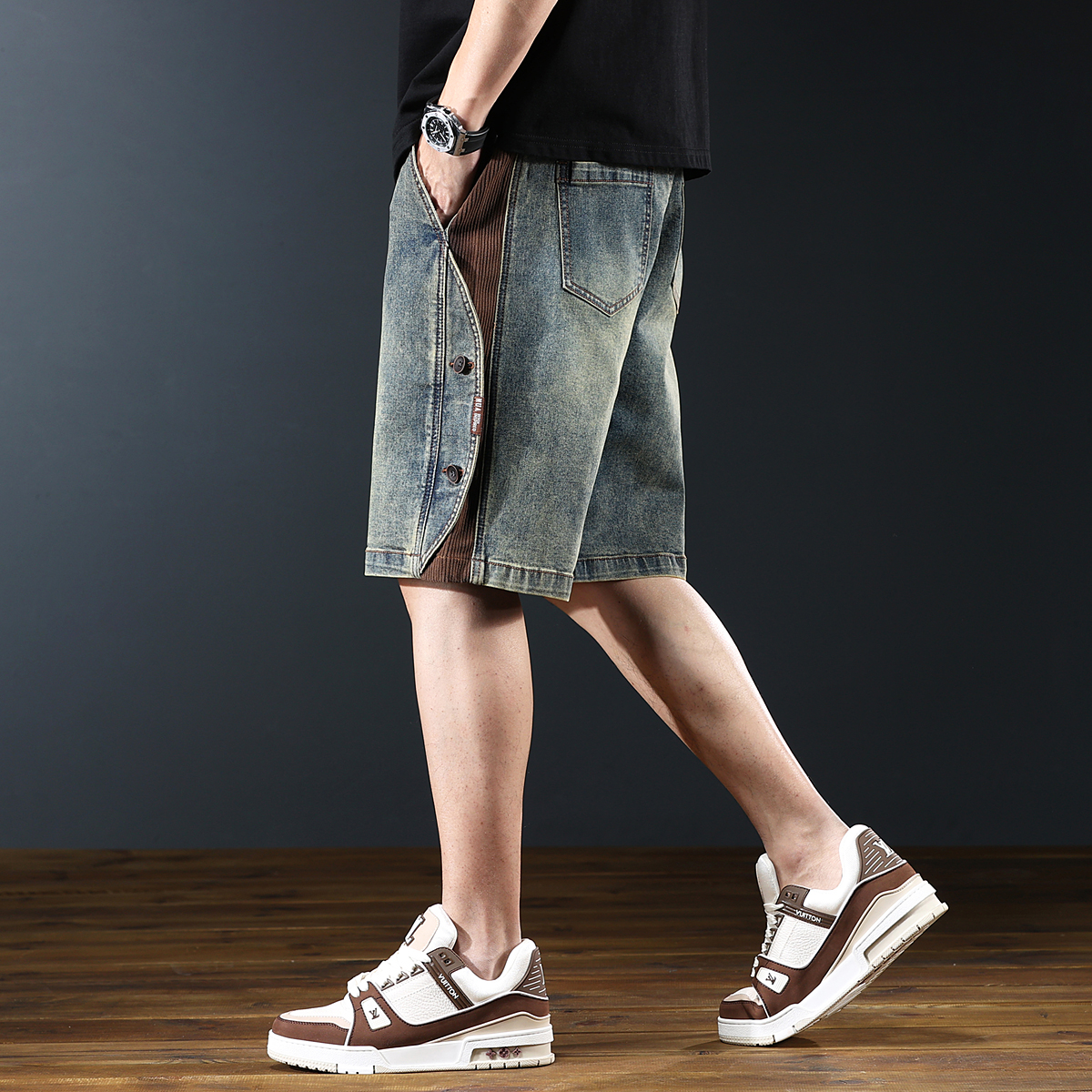 美式潮牌牛仔短裤男款夏季学生潮流直筒五分裤子宽松百搭休闲中裤