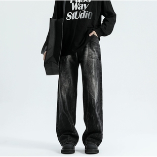 宽松垂感阔腿裤 美式 复古高街百搭直筒裤 男款 潮牌重磅高级感牛仔裤
