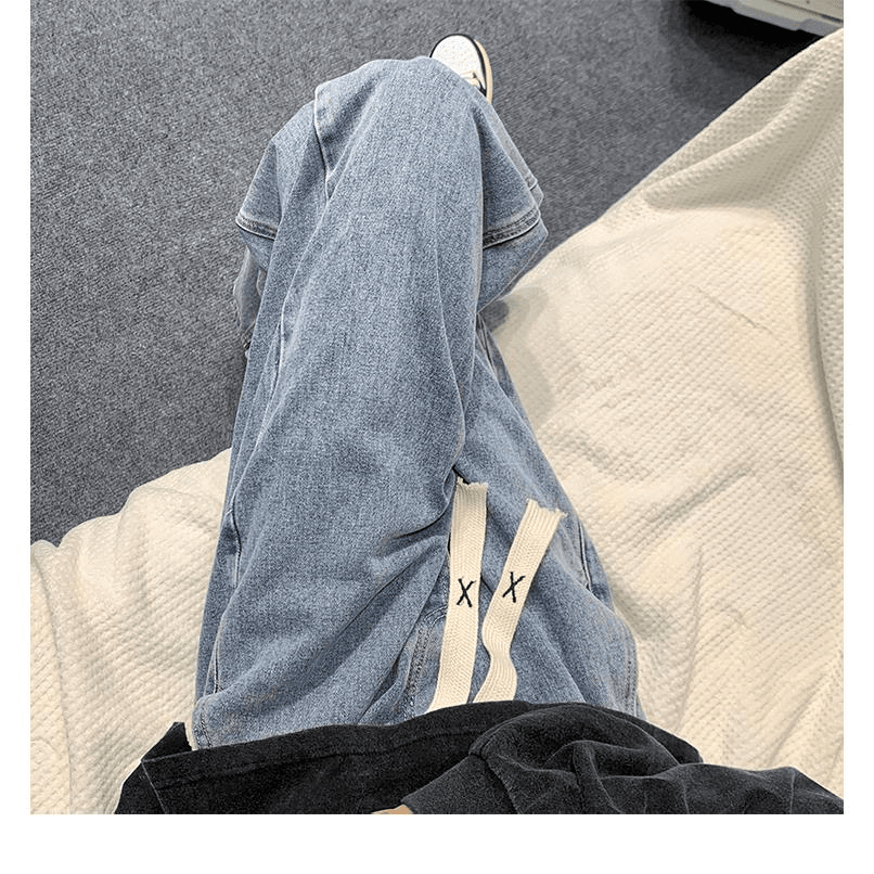 复古美式直筒牛仔裤男春秋季松紧腰直筒休闲裤潮流宽松百搭阔腿裤,男装,牛仔裤,淘宝优惠券,粉丝福利购,淘宝优惠卷