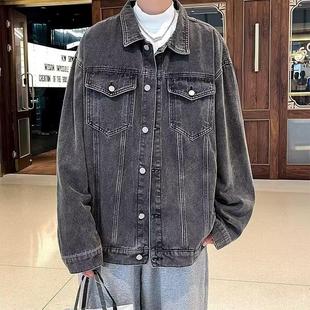 港风潮牌男士 牛仔外套学生潮流痞帅宽松翻领夹克纽扣百搭休闲上衣
