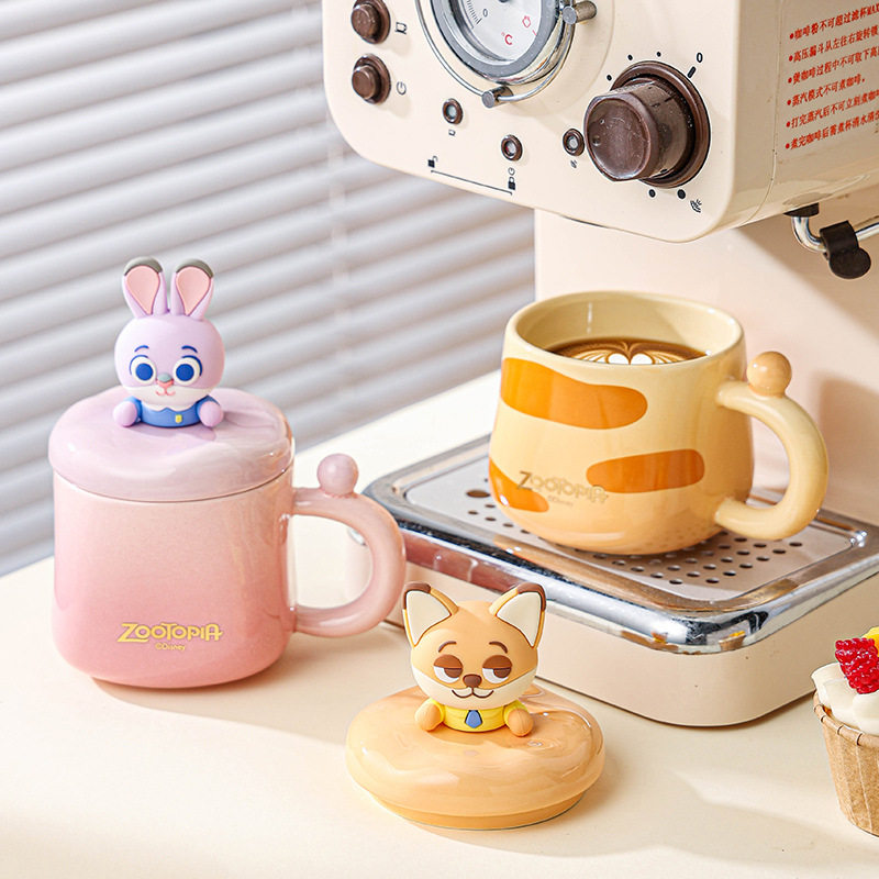 疯狂动物城狐狸尼克朱迪陶瓷咖啡马克杯带盖女生高颜值情侣水杯子