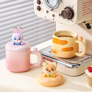 疯狂动物城狐狸尼克朱迪陶瓷咖啡马克杯带盖女生高颜值情侣水杯子