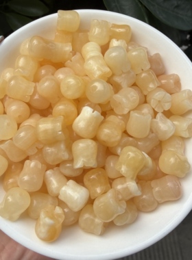 天然黄玉石雕刻铃兰花苞散珠