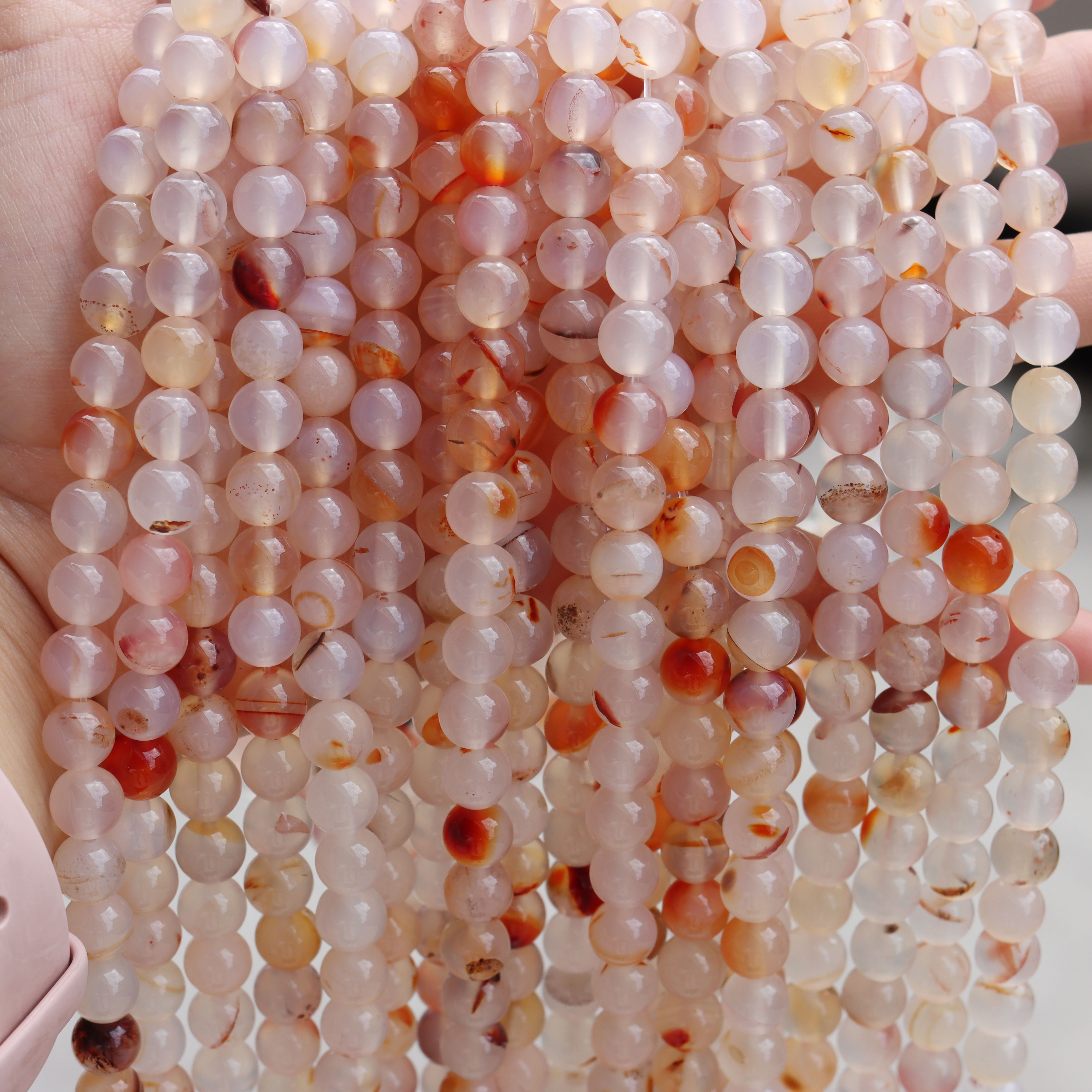 天然红胶花玛瑙圆珠散珠