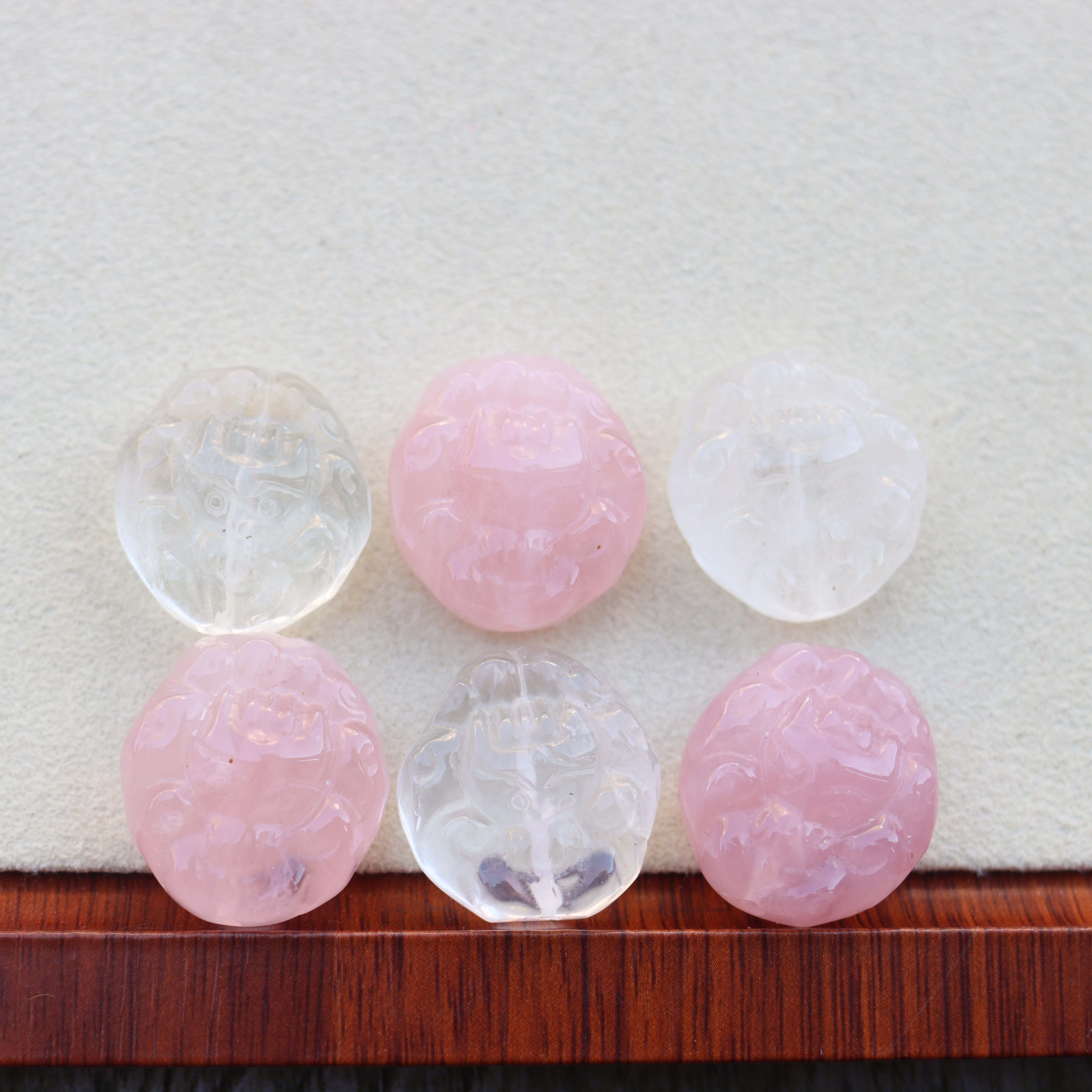 天然白水晶粉晶雕刻花苞狐狸diy项链吊坠挂件饰品半成品配件材料