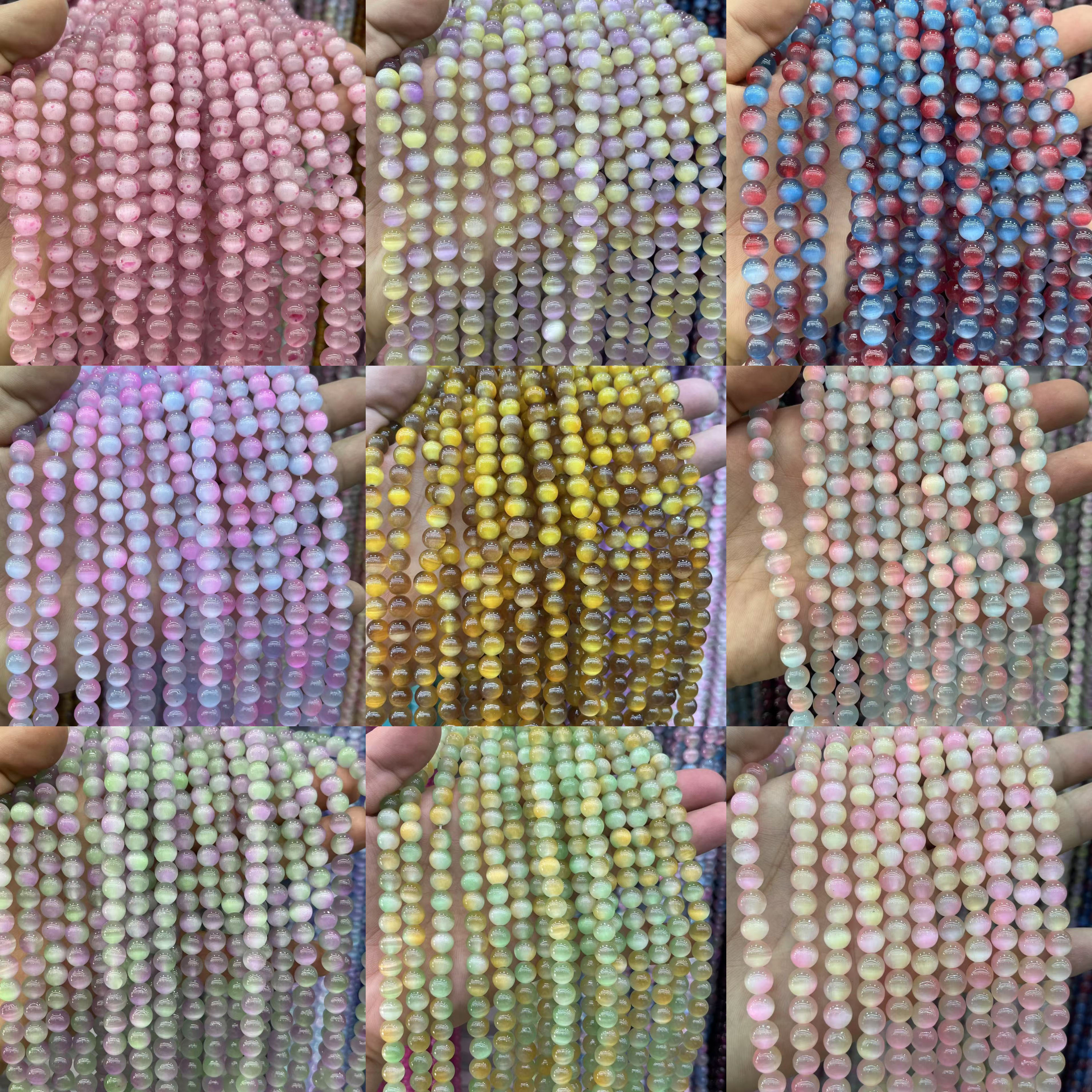 天然猫眼石渐变色圆珠散珠 diy手链手串项链吊坠耳钉饰品配件材料