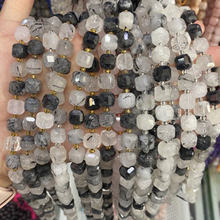 天然黑发晶切角方糖珠散珠子手工diy手链项链锁骨链配饰饰品材料