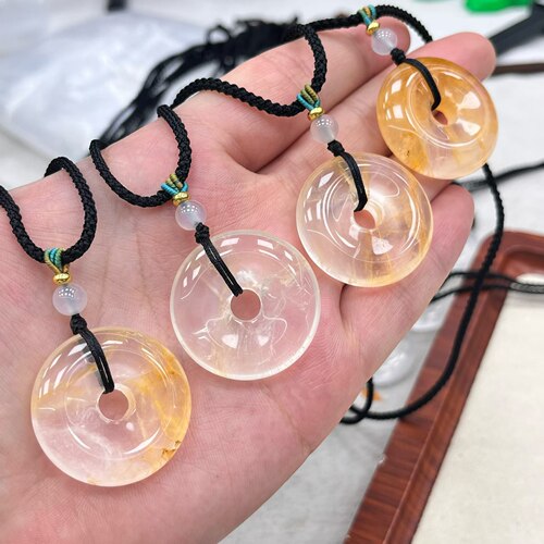 天然黄胶花水晶平安扣30mm成品
