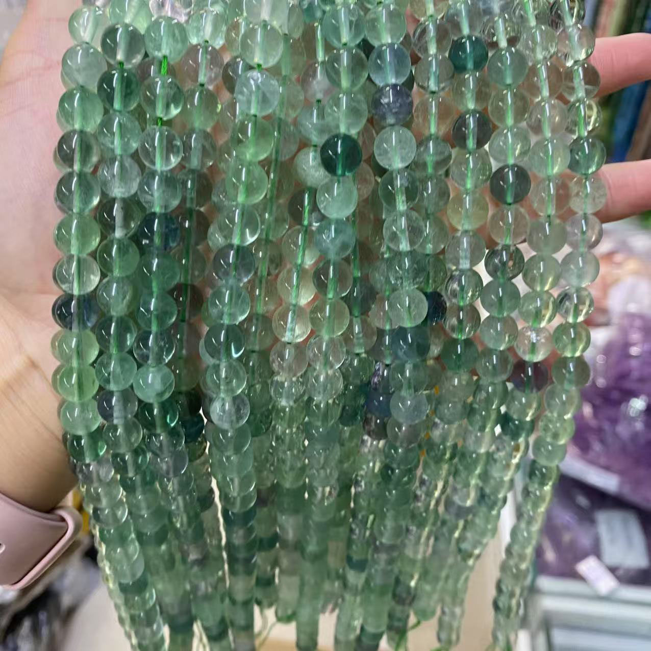 天然绿萤石圆珠散珠子DIY手链图片