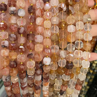 天然红 黄胶花切角方糖散珠子半成品diy手链项链耳饰饰品配件材料