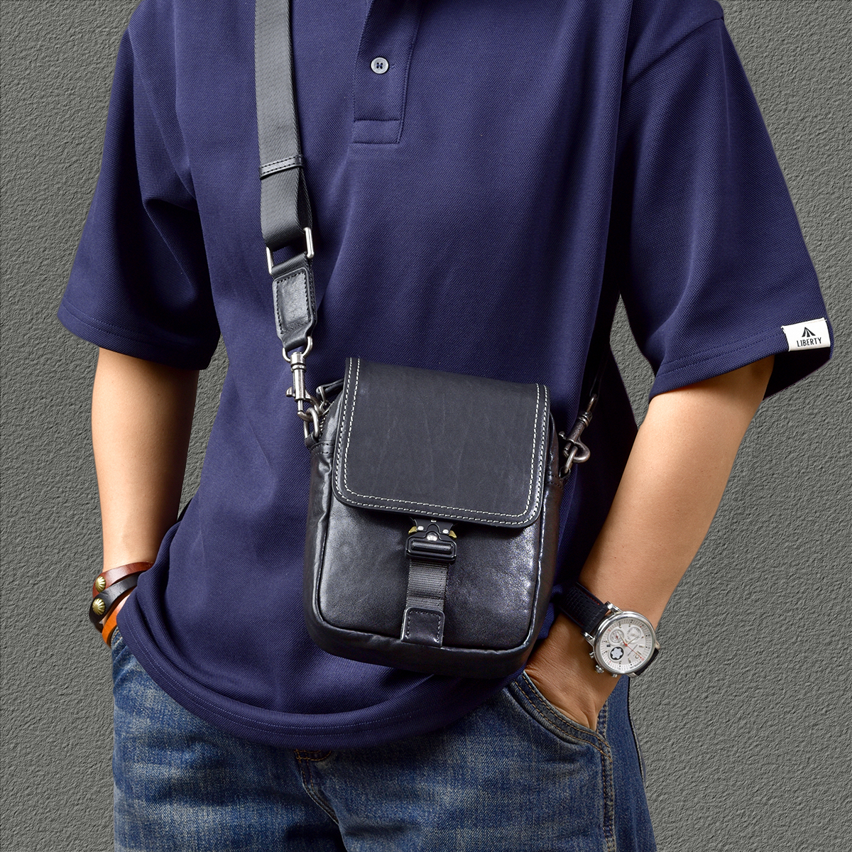 植鞣牛皮随身休闲手机包