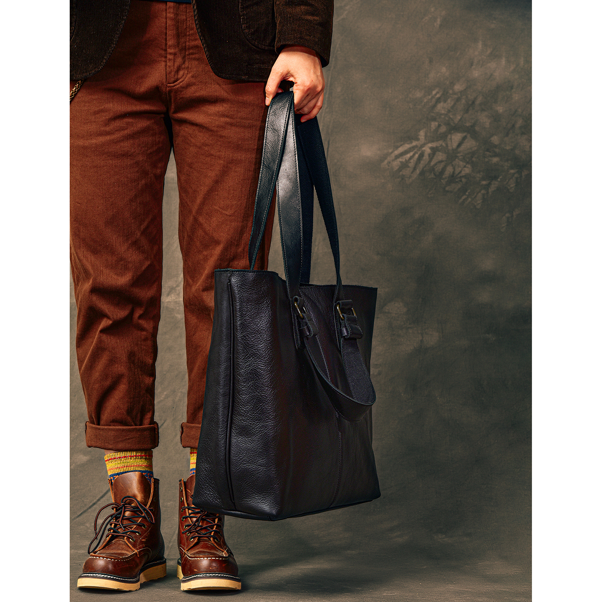 二十四街  通勤横款大容量双肩带男士牛皮托特包真皮手提单肩包