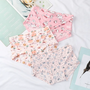 透气冰丝内裤 薄款 短裤 女中腰小清新学生少女可爱三角裤 夏季 底裤 头